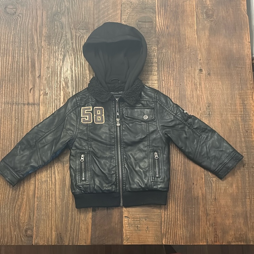 Hawke & Co. Boy’s Leather Jacket with Hood Size 4T EUC